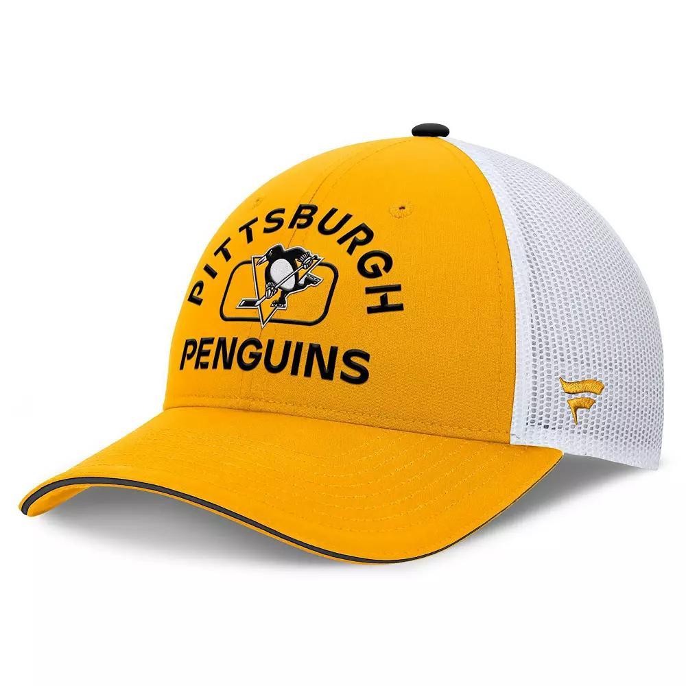 Men's Fanatics Gold/White Pittsburgh Penguins Authentic Pro Rink Trucker Hat Product Image