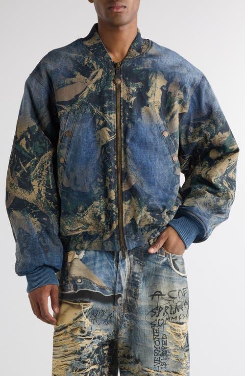 ACNE STUDIOS Print Denim Bomber Jacket In Blue Multi Product Image