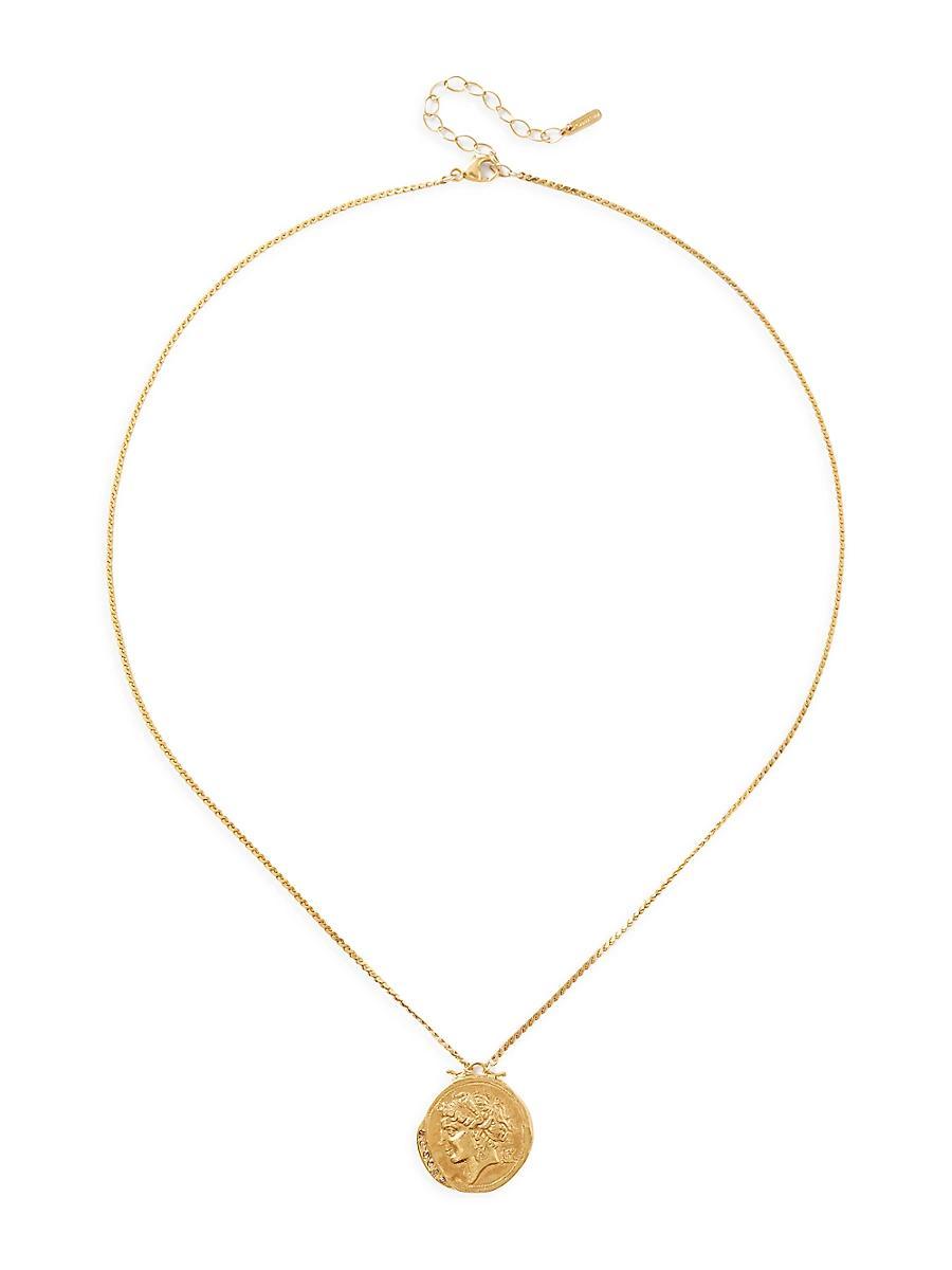 Womens 18K-Gold-Plated & Champagne Diamonds Coin Necklace Product Image