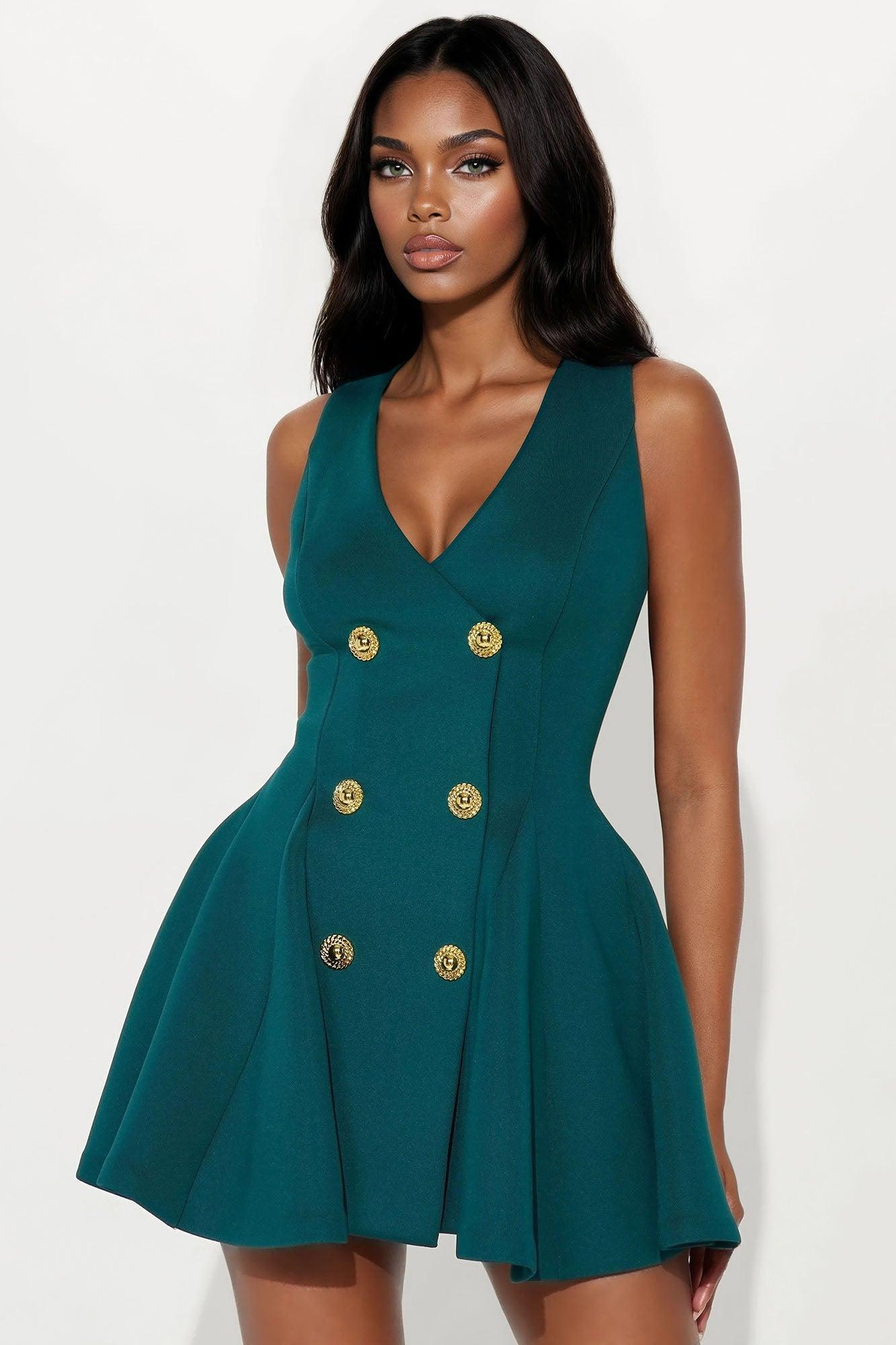 Queen Of Everything Pleated Mini Dress - Emerald Product Image