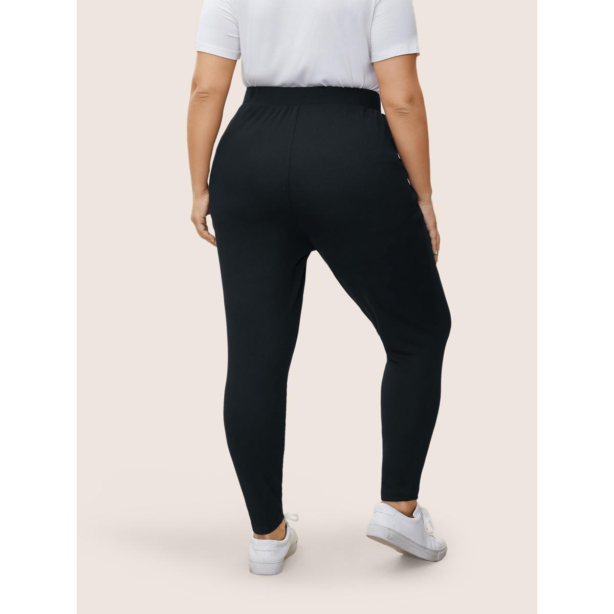 Plus Size Solid Mid Rise Gathered Elastic Waist Pants Women Black Work From Home Mid Rise Work Pants BloomChic 12/L Product Image