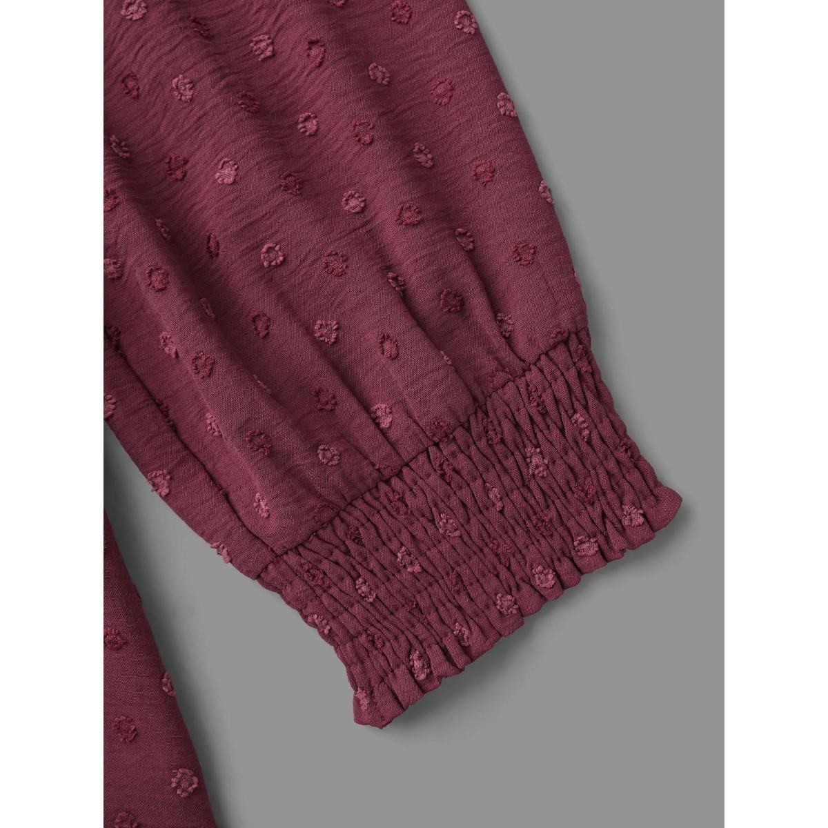 Plus Size Notched Collar Textured Smocked Cuffs Dress Plum Women At the Office Tucked seam Notched collar Elbow-length sleeve Curvy BloomChic 30/6X Product Image