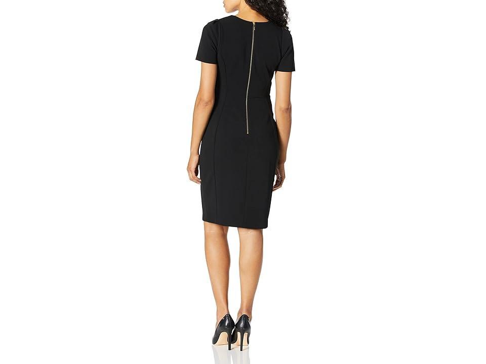 Calvin Klein Short Pleated Sleeve Crew Neck Sheath Dress Product Image