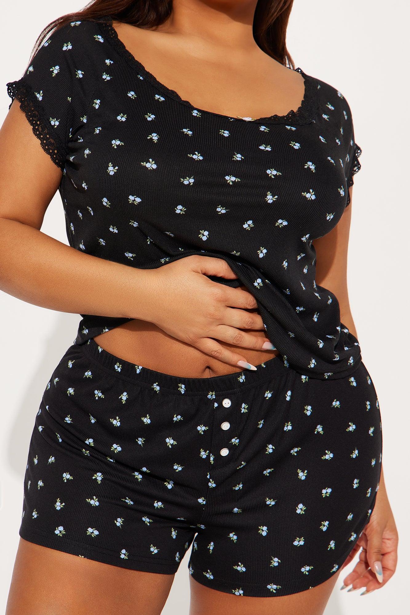 Floresitas Ribbed PJ Short Set - Black Product Image