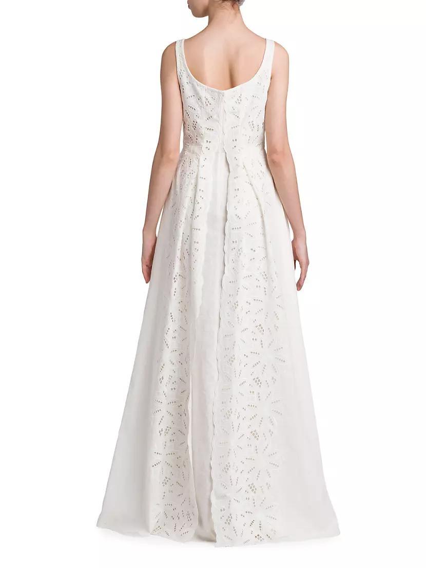 Linen-Blend Eyelet A-Line Gown Product Image