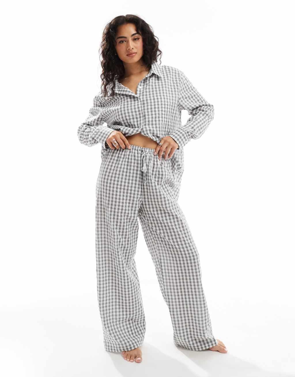 Luna Mix&Match oversized pajama bottoms in gray gingham  Product Image