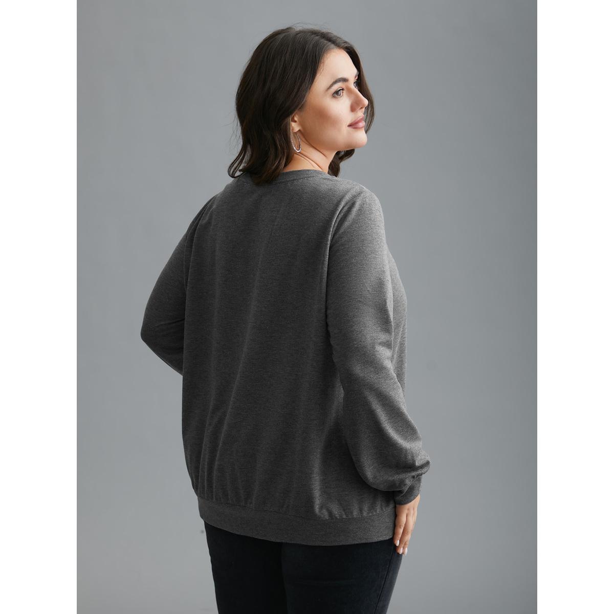 Plus Size Star & Moon Print Round Neck Sweatshirt Women DimGray Casual Non Round Neck Everyday Sweatshirts BloomChic 22-24/3X Product Image