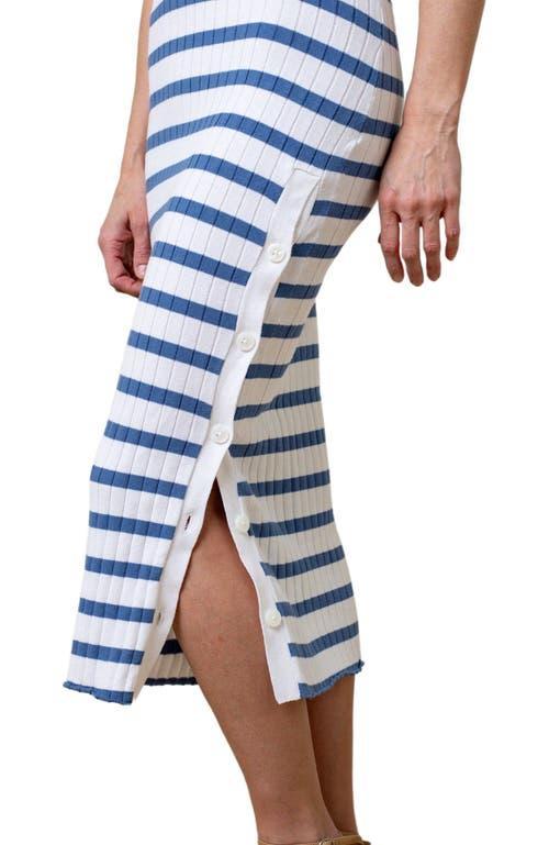 Hope & Henry Women's Organic Rib Knit Maxi Dress with Slit in White And Blue Nautical Stripe at Nordstrom, Size 12 Product Image