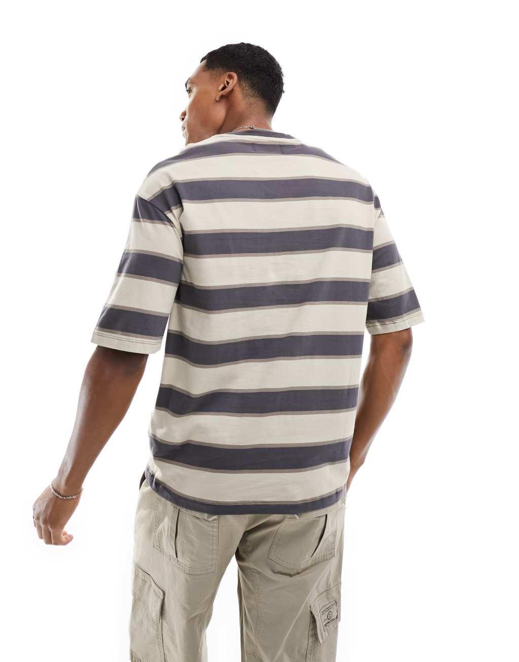 ADPT oversized T-shirt in washed beige stripe Product Image