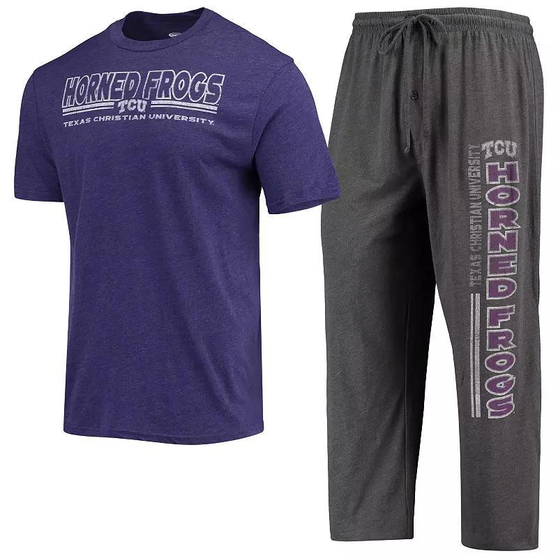 Mens Concepts Sport Heathered Charcoal/Purple TCU Horned Frogs Meter T-Shirt & Pants Sleep Set Product Image