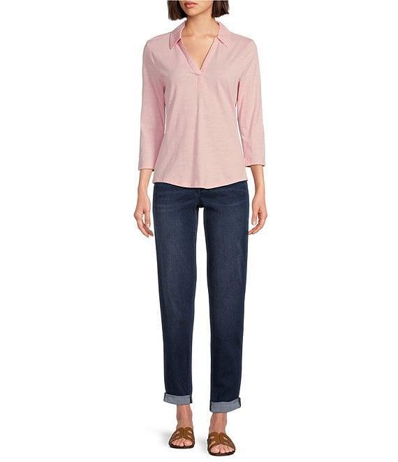 Tommy Bahama Ashby Isles Solid Stretch Jersey Johnny Collar V-Neck 3/4 Sleeve Fitted Top Product Image