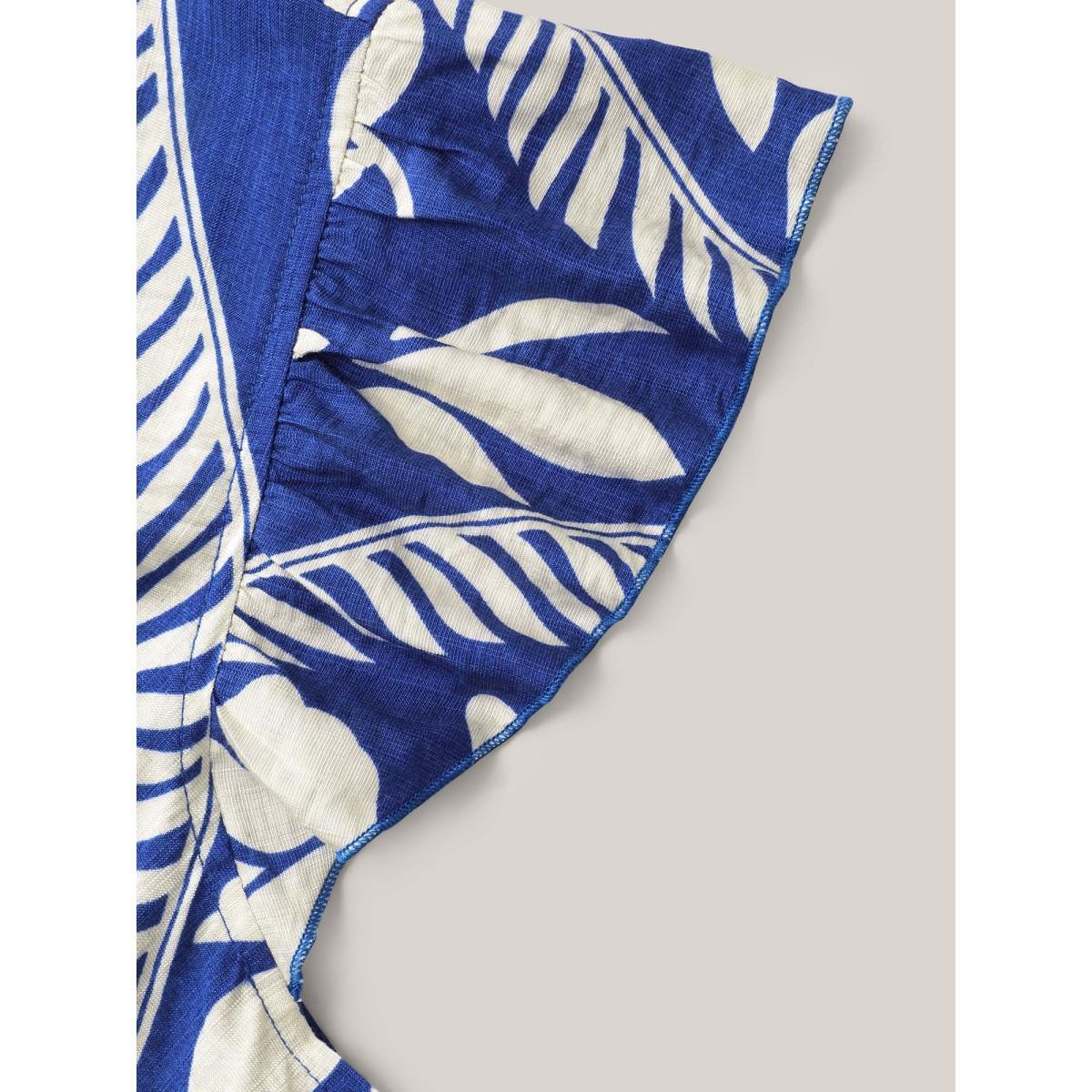Plus Size Navy Large Floral Print Pockets Jumpsuit Women Cap Sleeve Overlap Collar Vacation Loose Jumpsuits BloomChic 12/L Product Image
