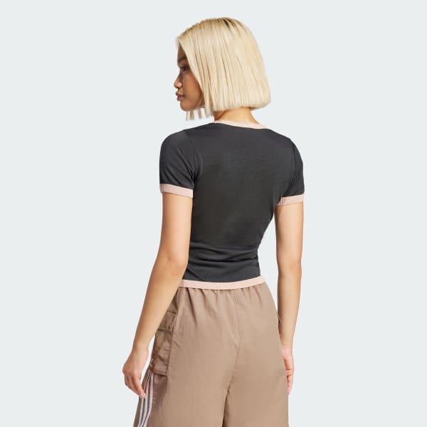 adidas Knitted 3-Stripes Short Tee Black XS Womens Product Image