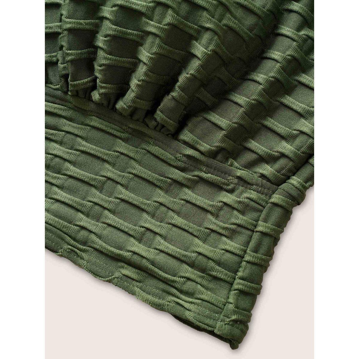 Plus Size Plain Textured Wrap Tie Knot Swim Top Women's Swimwear ArmyGreen Beach Tie knot High stretch Skinny Overlap Collar Curve Swim Tops BloomChic 28/5X Product Image