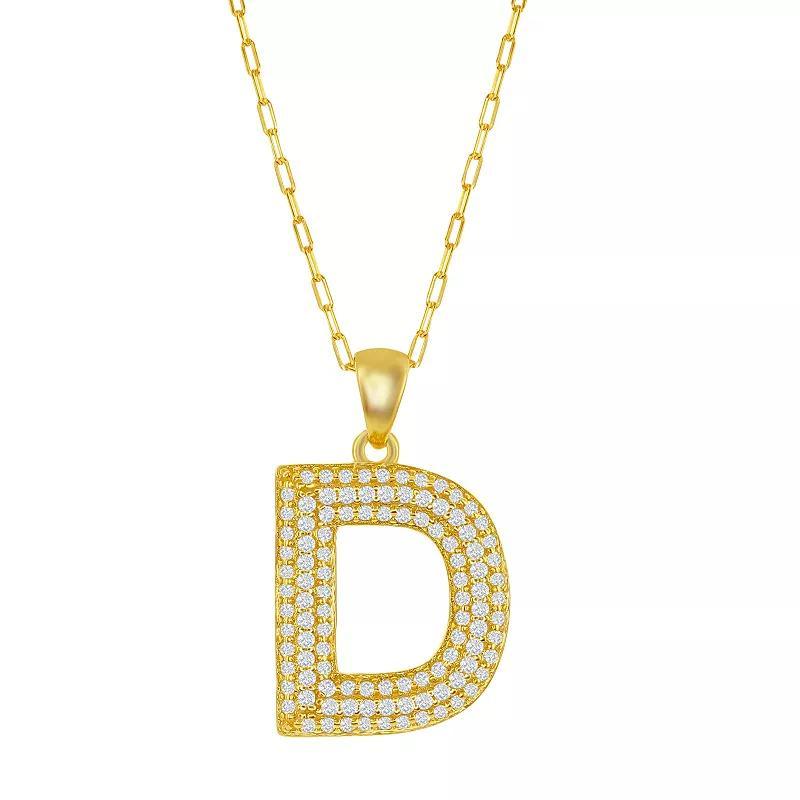Sterling Silver Cubic Zirconia Block Initial Necklace, Women's, Size: 16-18" ADJ, H Product Image