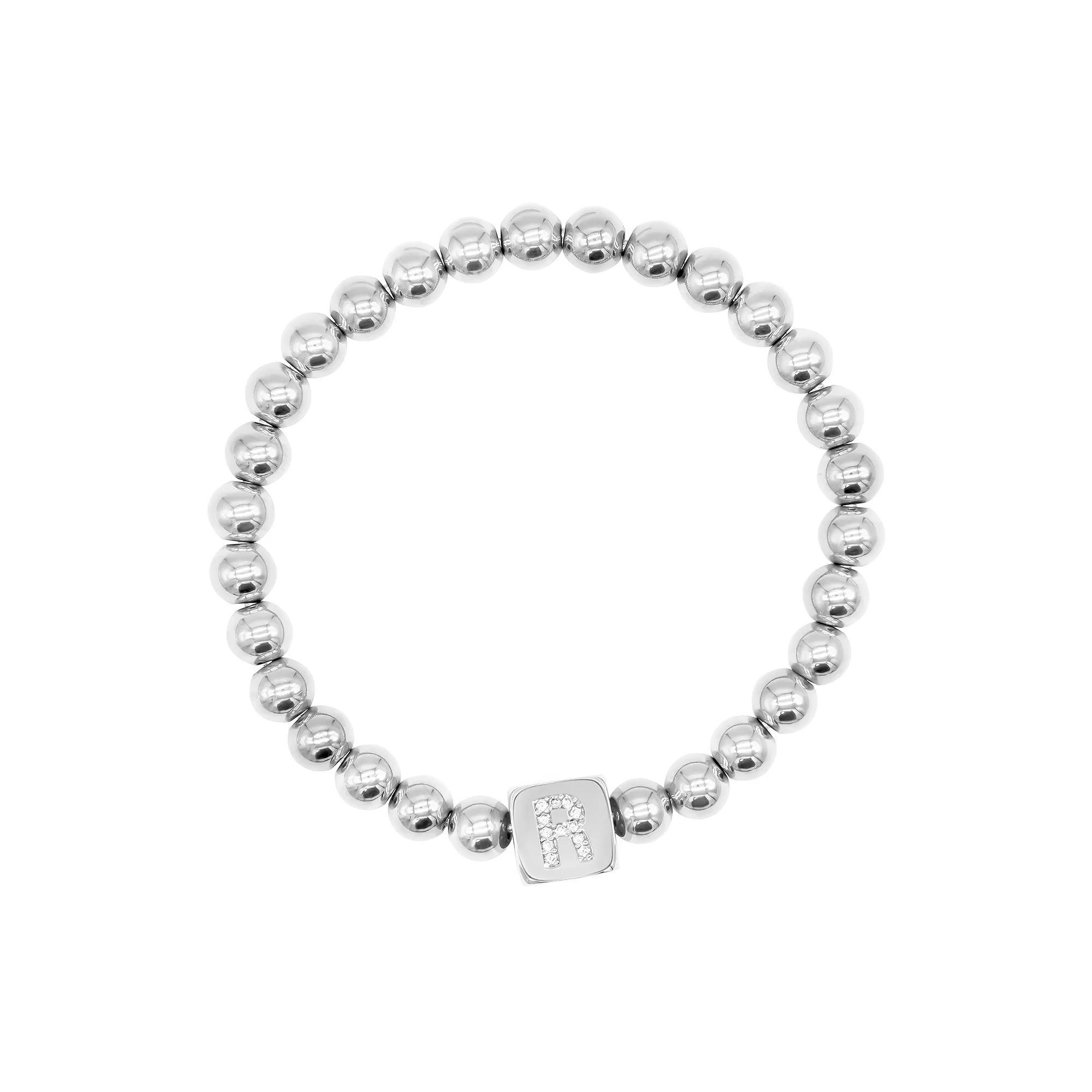 Adornia Silver Tone Cubic Zirconia Initial Cube Stretch Bracelet, Womens Silver Tone B Product Image