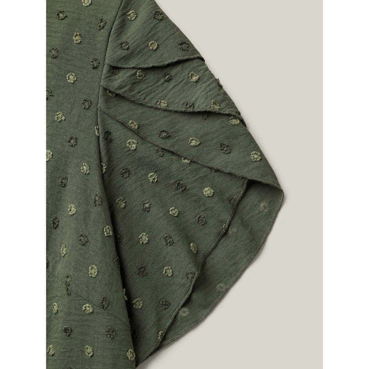 Plus Size ArmyGreen Textured Color Contrast Petal Sleeve Blouse Women Elegant Short sleeve Round Neck Everyday Blouses BloomChic 26/4X Product Image