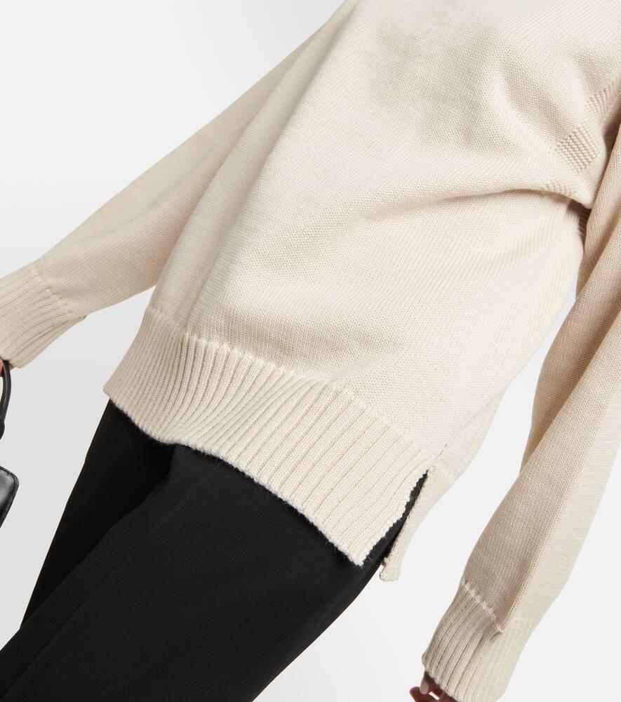 JIL SANDER Draped Ribbed Wool Sweater In Yellow Product Image