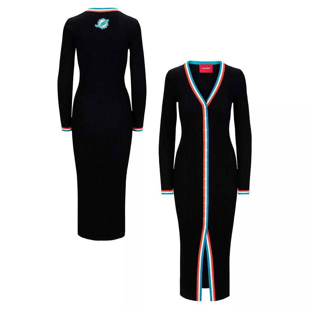 Women's STAUD Black Miami Dolphins Shoko Knit Button-Up V-Neck Sweater Dress, Size: Medium Product Image
