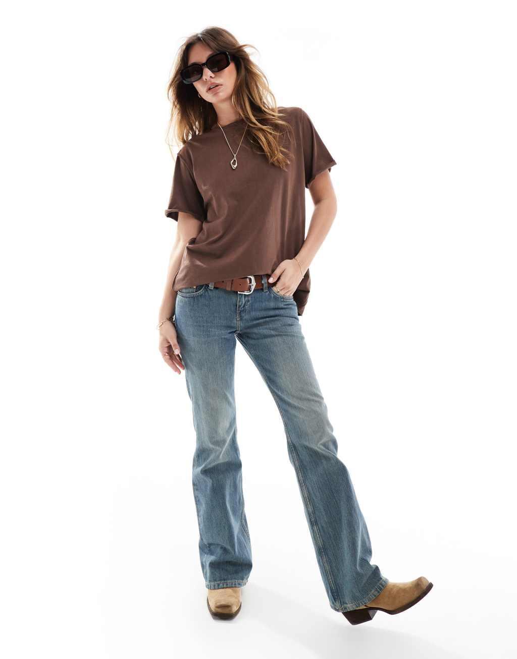 ASOS DESIGN slouchy raw edge regular fit washed t-shirt in chocolate  Product Image