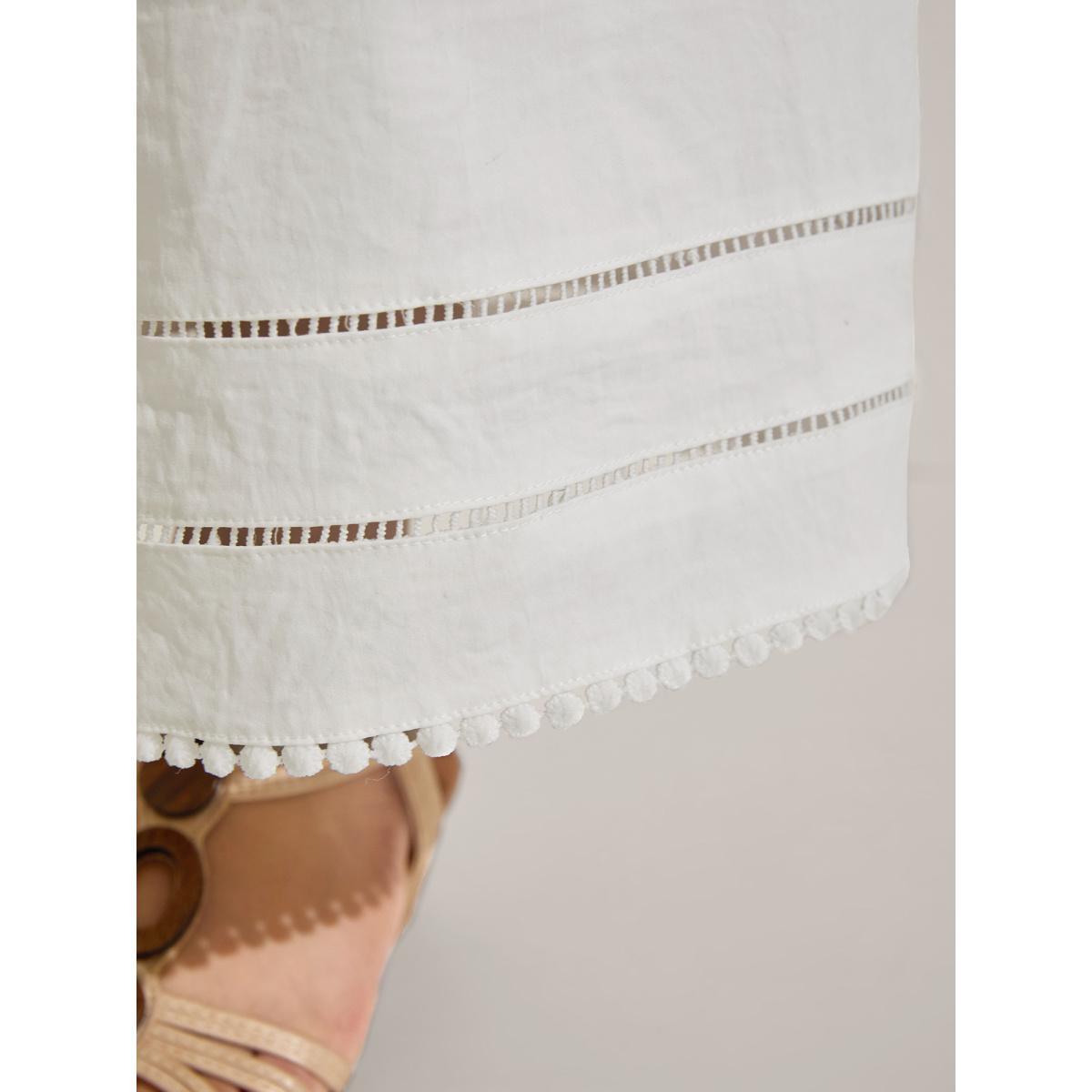 Plus Size Lace Trim Wide-Leg Tie Pants Women WhiteSmoke Resort Wide Leg Mid Rise Vacation Pants BloomChic 22-24/3X Product Image
