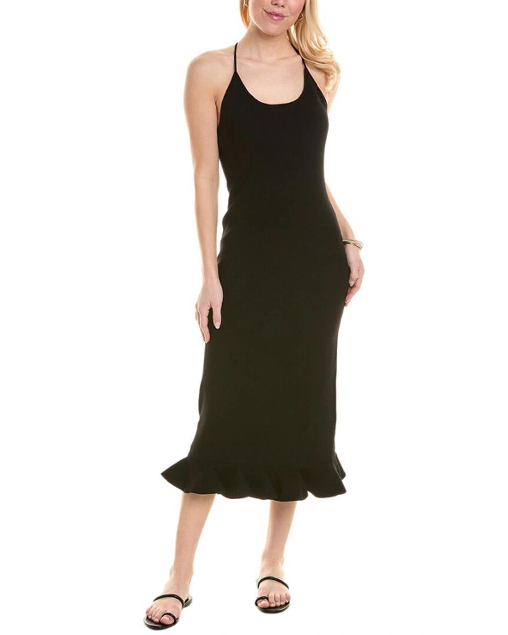 REBECCA TAYLOR Compact Stretch Knotted Back Column Maxi Dress In Black Product Image