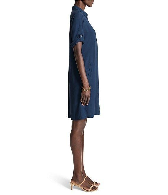 NIC + ZOE Satin Crepe Half Button Collar Short Sleeve Shirt Dress Product Image