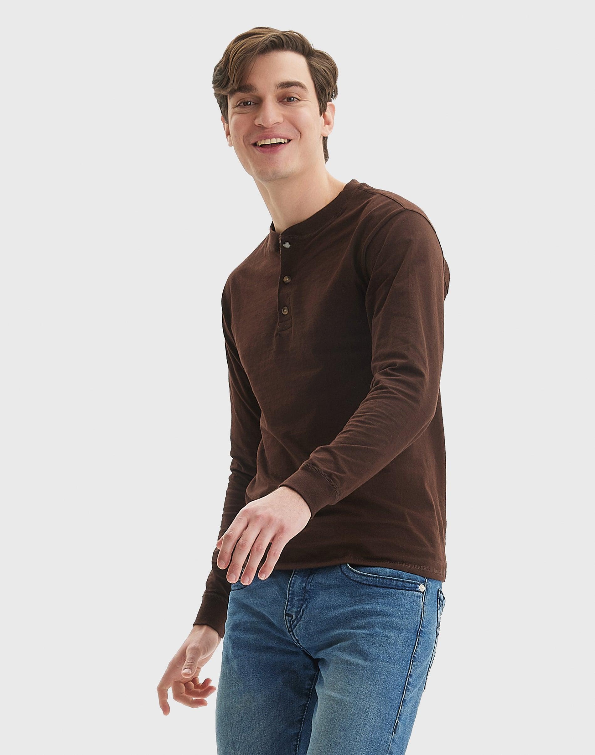 Men's Hanes® Beefy Heavyweight Henley, Size: Small, Dark Truffle Product Image