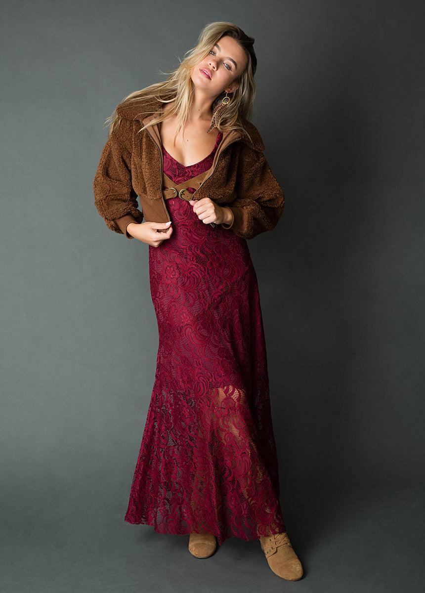 Carmel Slip Dress in Burgundy Female Product Image