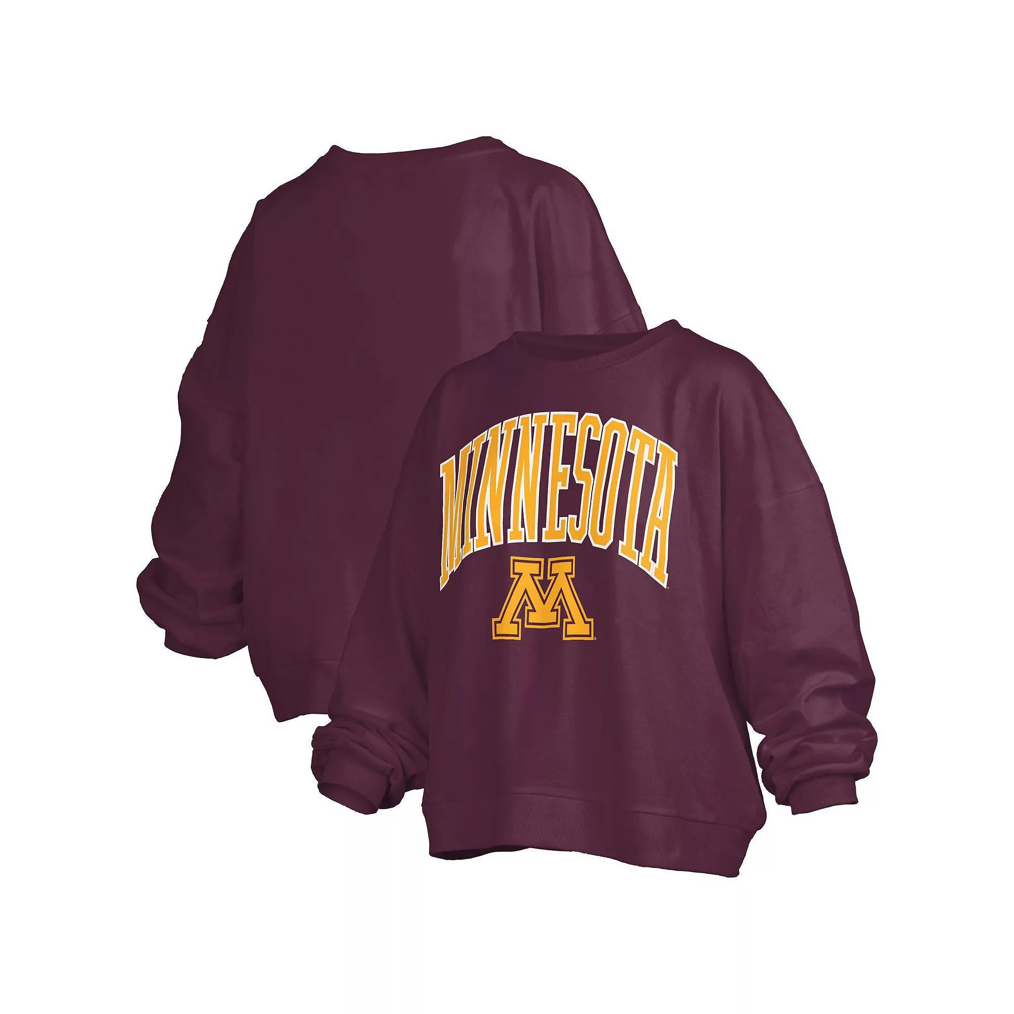 Women's Pressbox Maroon Minnesota Golden Gophers Janise Arch Over Logo Waist Length Oversized Pullover Sweatshirt, Size: Large, Red Product Image