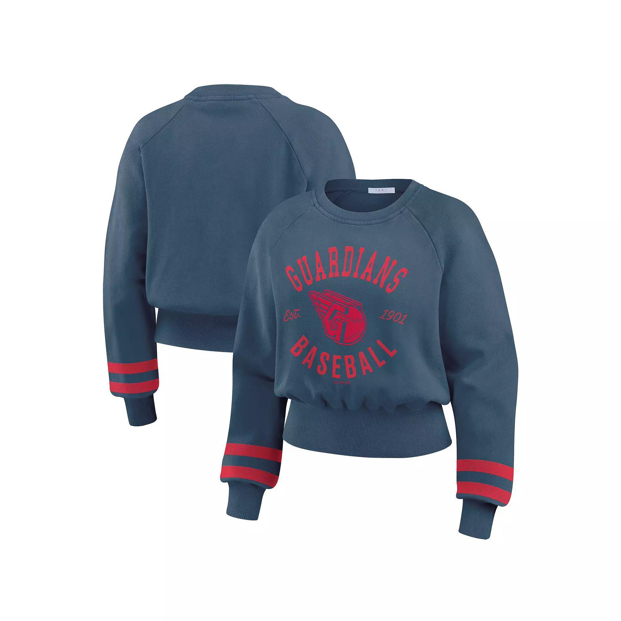 Women's WEAR by Erin Andrews  Royal Chicago Cubs Vintage Washed Cropped Pullover Sweatshirt, Size: 2XL, Blue Product Image