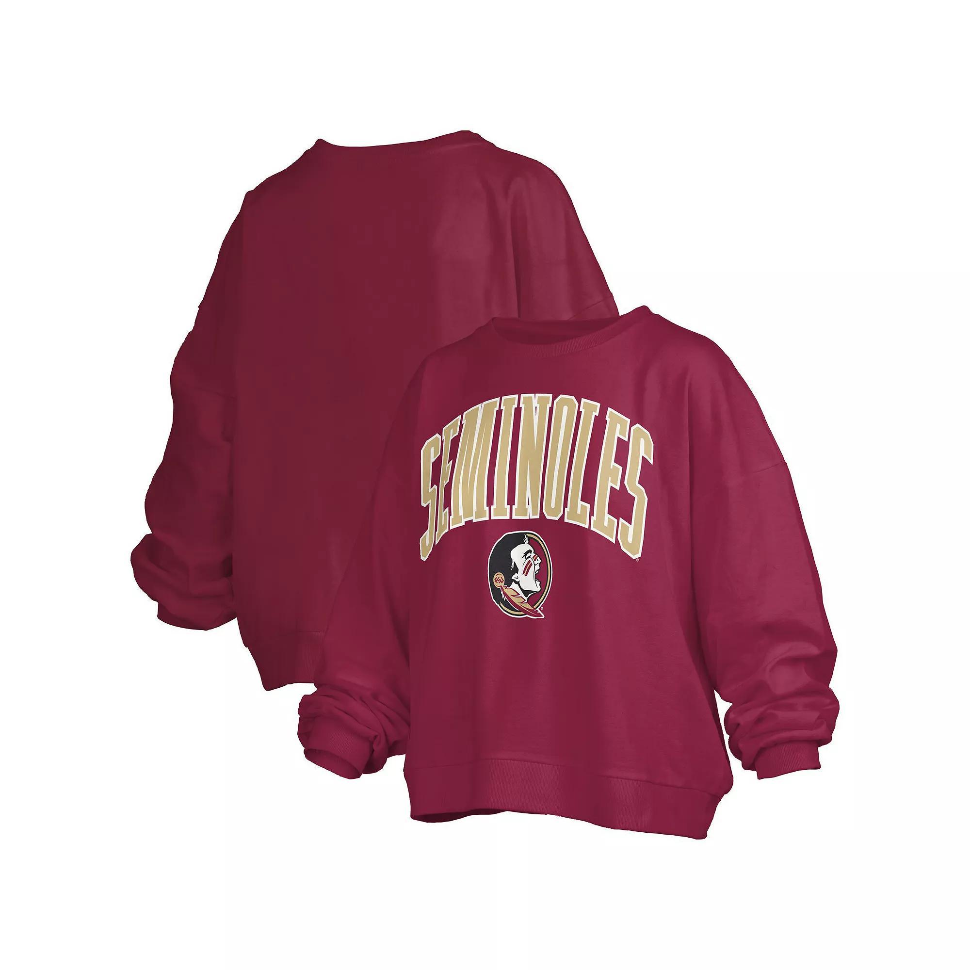 Women's Pressbox Garnet Florida State Seminoles Janise Arch Over Logo Waist Length Oversized Pullover Sweatshirt, Size: XL, Red Product Image