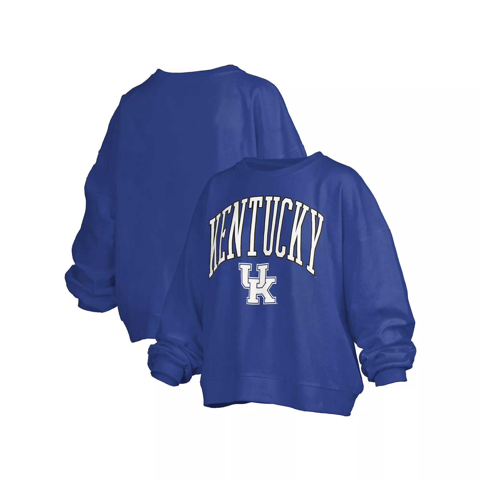 Women's Pressbox Royal Kentucky Wildcats Janise Arch Over Logo Waist Length Oversized Pullover Sweatshirt, Size: Large, Blue Product Image