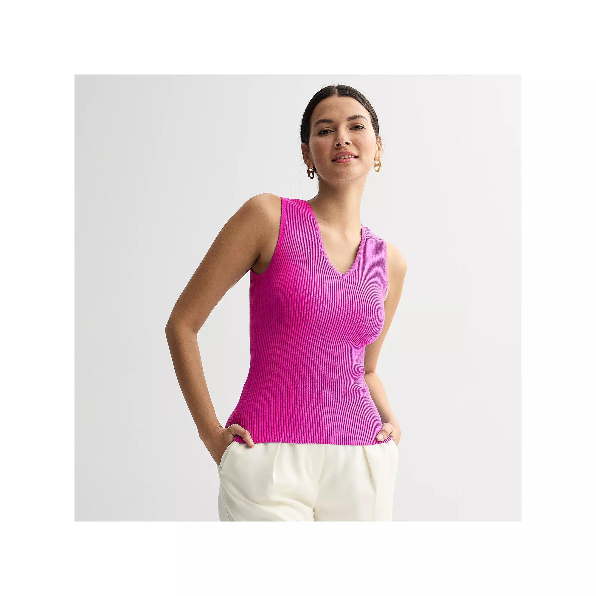Women's Nine West Fitted Sweater Sculpt V-Neck Tank Top, Size: Small, Orchid Landscape Product Image
