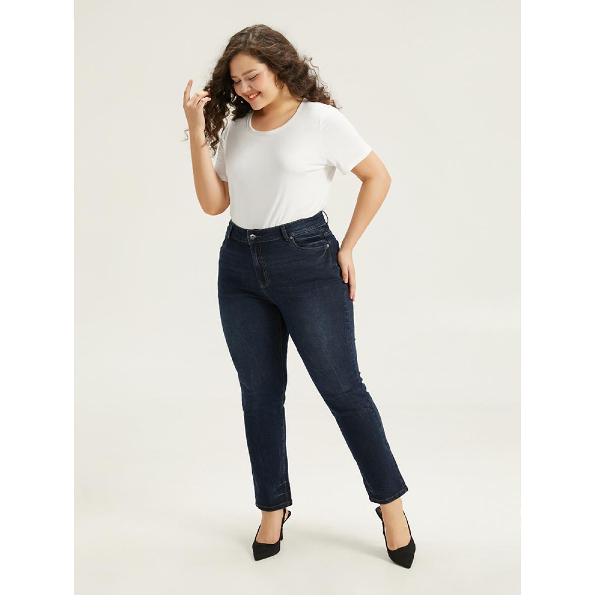 Plus Size Plain High Rise Very Stretchy Jeans Women Indigo Casual Plain Plain High stretch Pocket Jeans BloomChic 26/4X Product Image