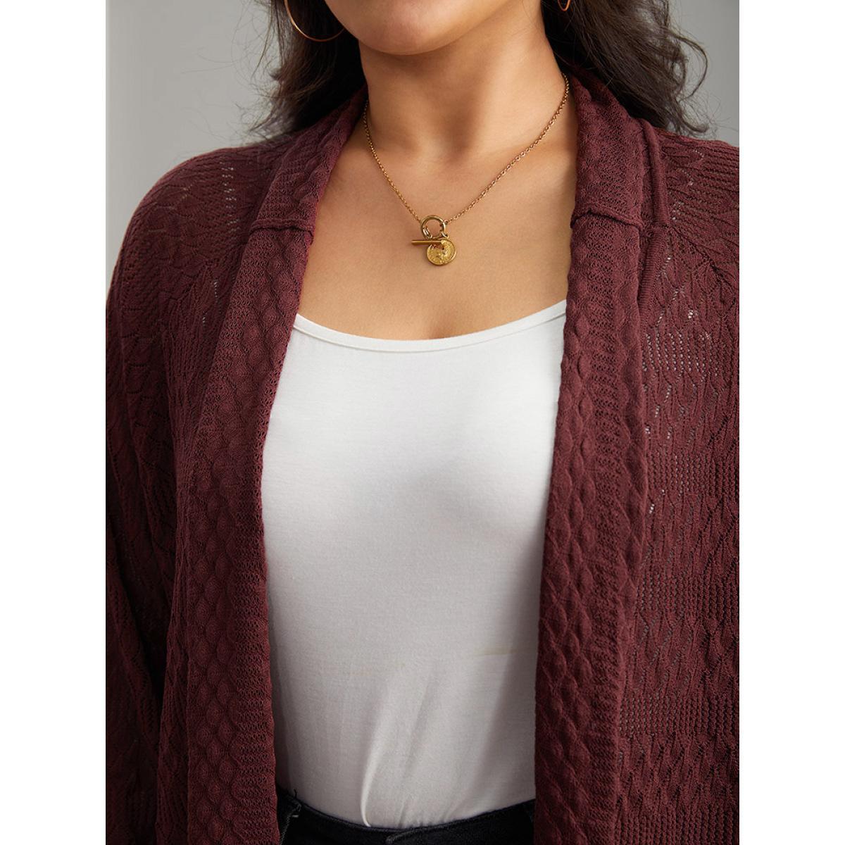 Plus Size Solid Geometric Hollow Out Cardigan Russet Women Casual Loose Long Sleeve Dailywear Cardigans BloomChic 26/4X Product Image