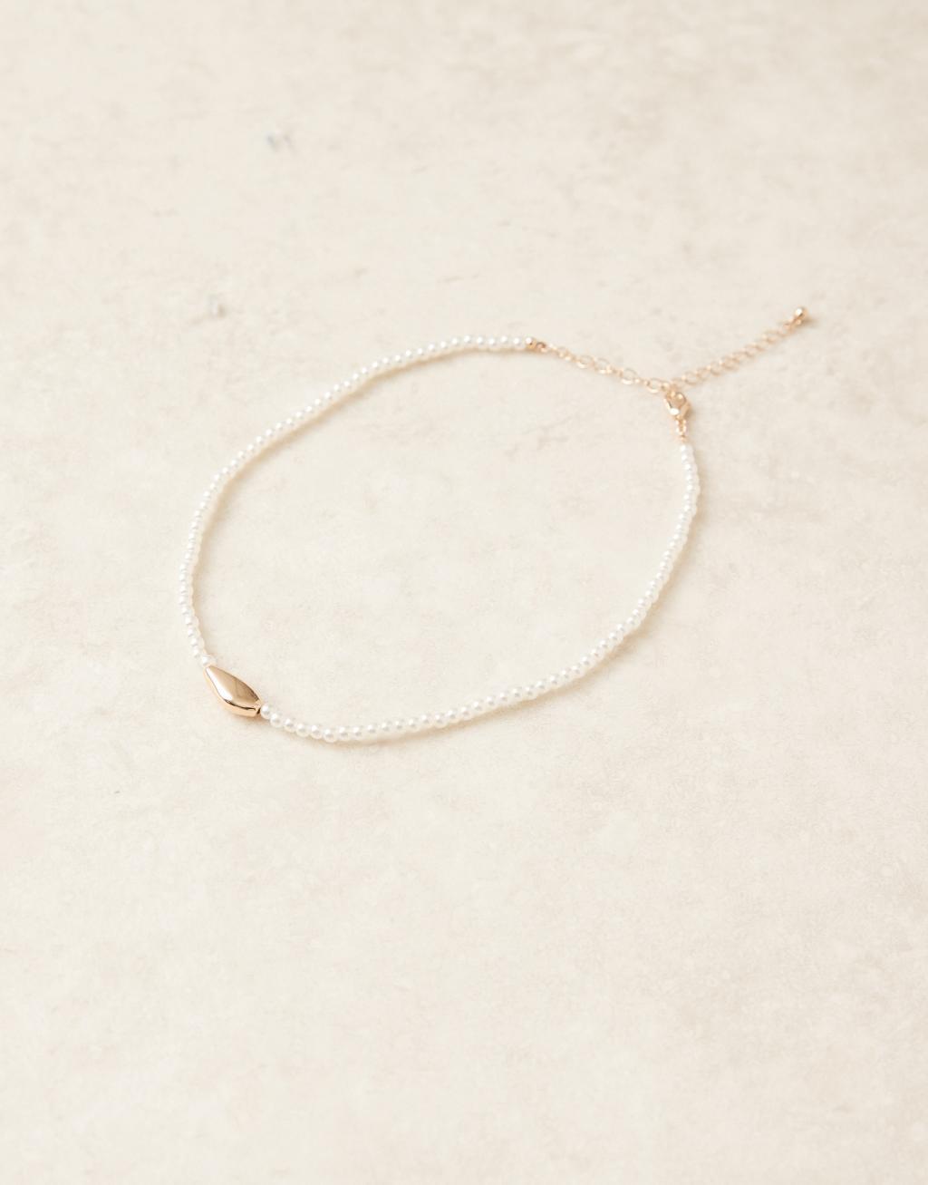 ASOS DESIGN necklace with faux pearl and molten pendant in gold tone Product Image