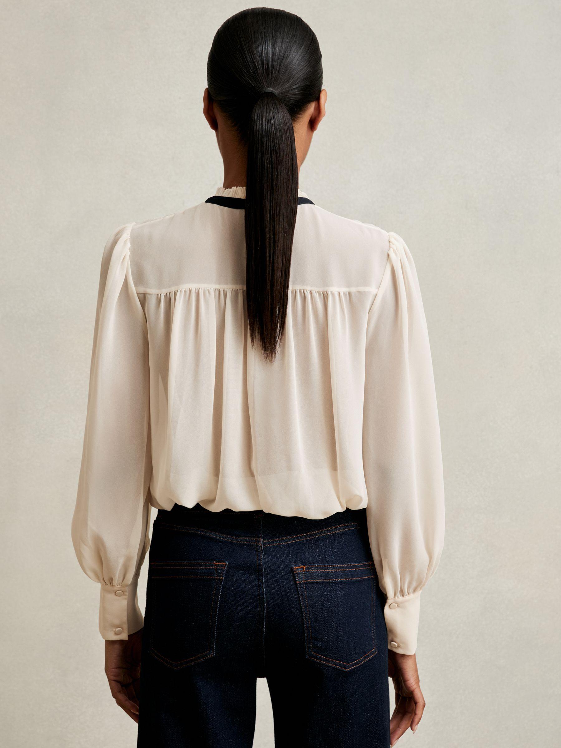 Lace-Embroidered Tie-Neck Shirt in Cream Product Image