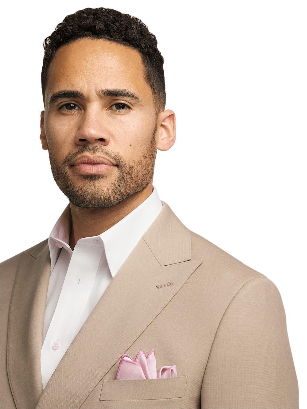Wool Sstretch Bengaline Peak Lapel Suit - Light Tan Product Image