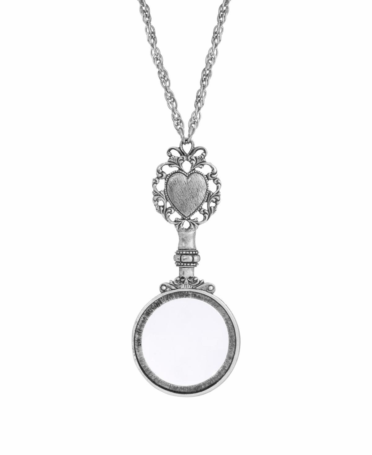 1928 Filigree Heart Magnifying Glass Necklace, Womens, Silver Tone Product Image