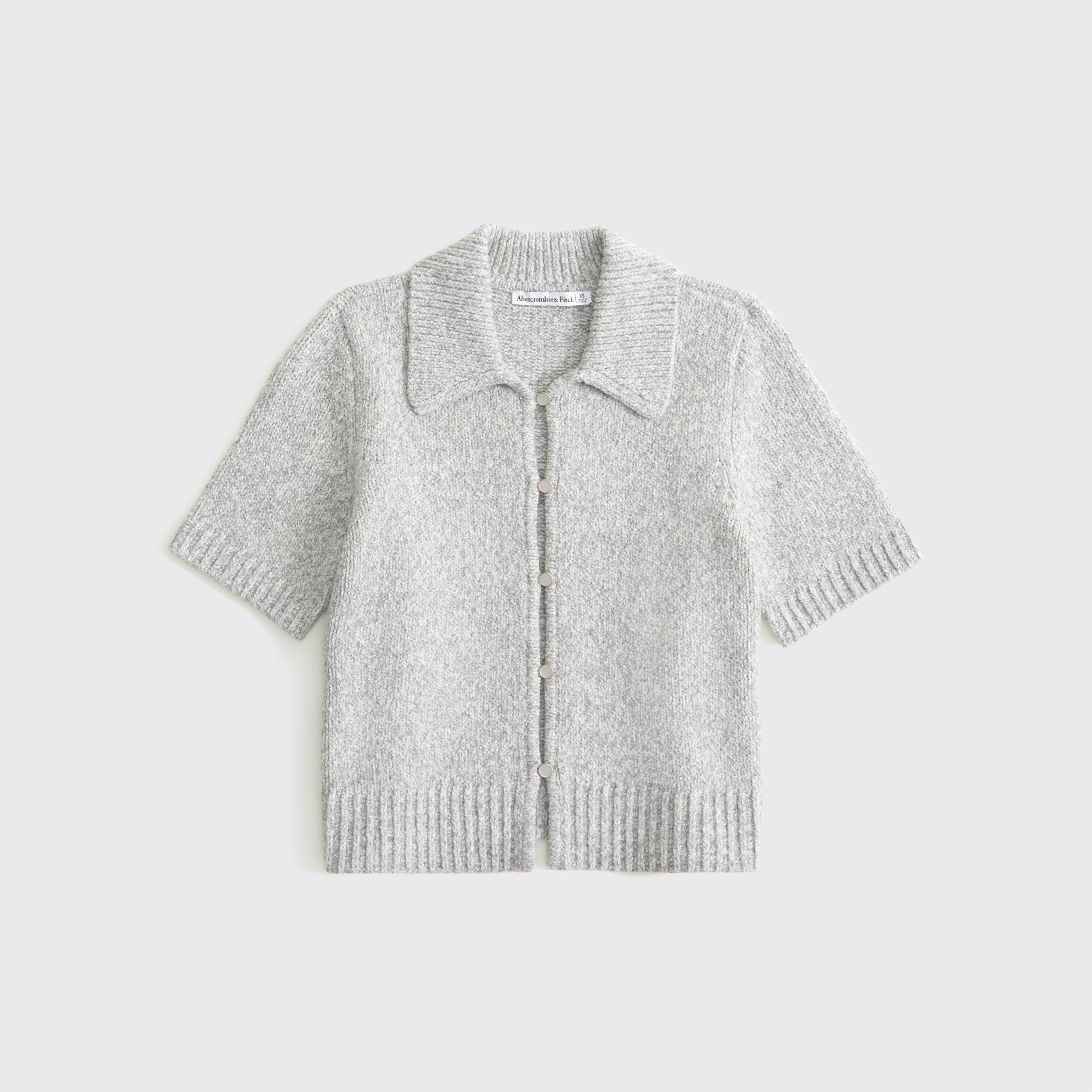Short-Sleeve Collared Cardigan Product Image