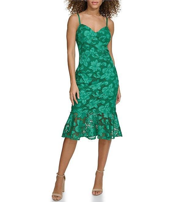 SIENA Lace Sweetheart Neck Sleeveless Flounce Midi Dress Product Image