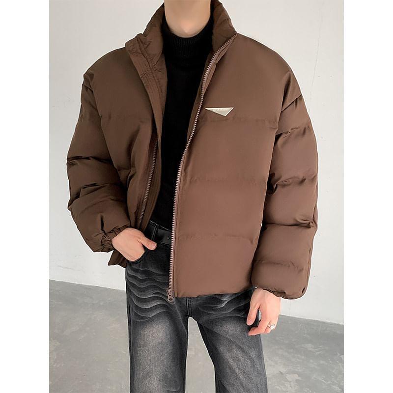 Stand Collar Plain Zip Up Puffer Jacket Product Image
