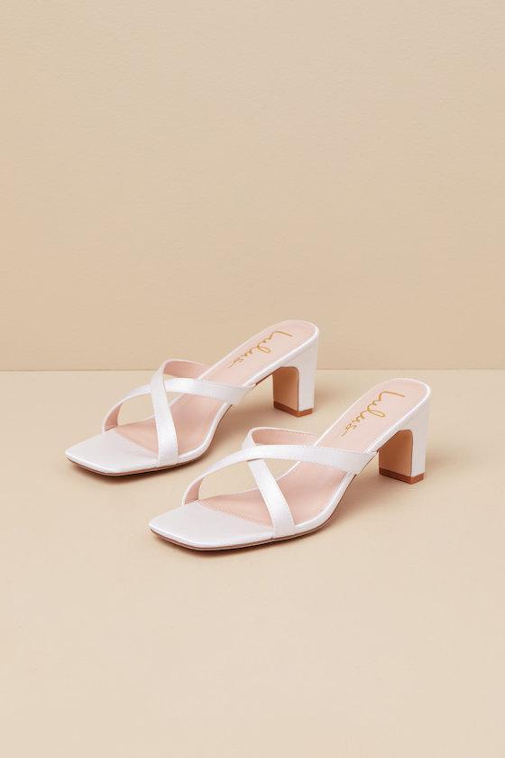 Salmma White Satin Low Heel Slide Sandals Product Image