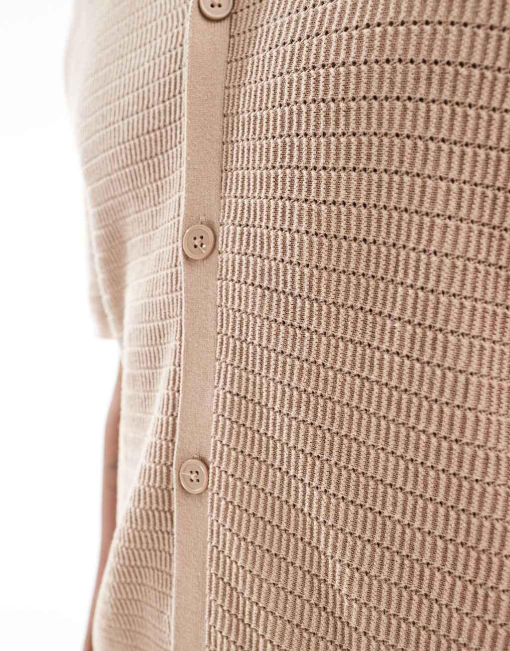 Bershka button through knit shirt in sand Product Image