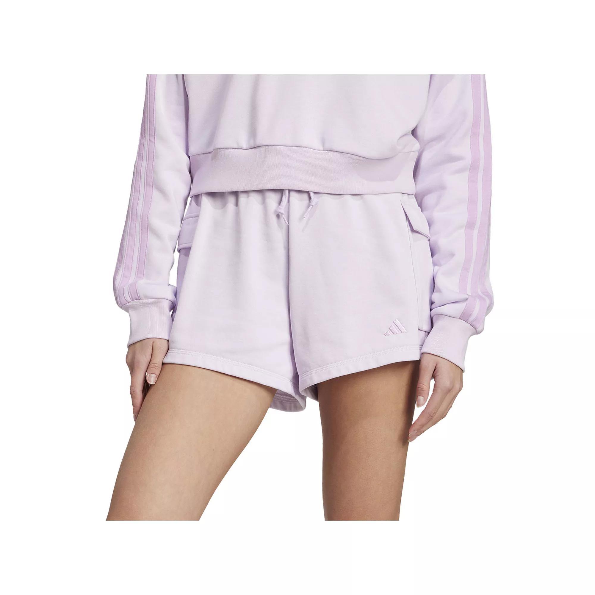 Women's adidas Essentials Small Logo Terry Sportswear Cargo Shorts, Size: XL, Bliss Purple Product Image