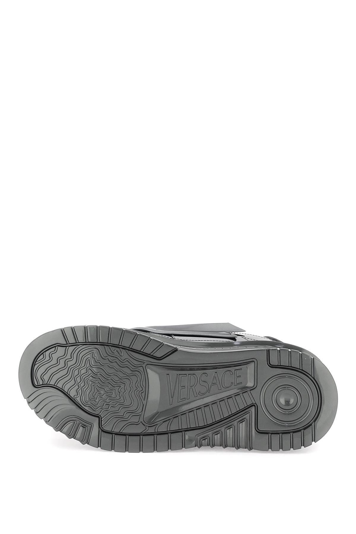 VERSACE Odissea Leather Low-top Sneakers In Gunmetal Product Image