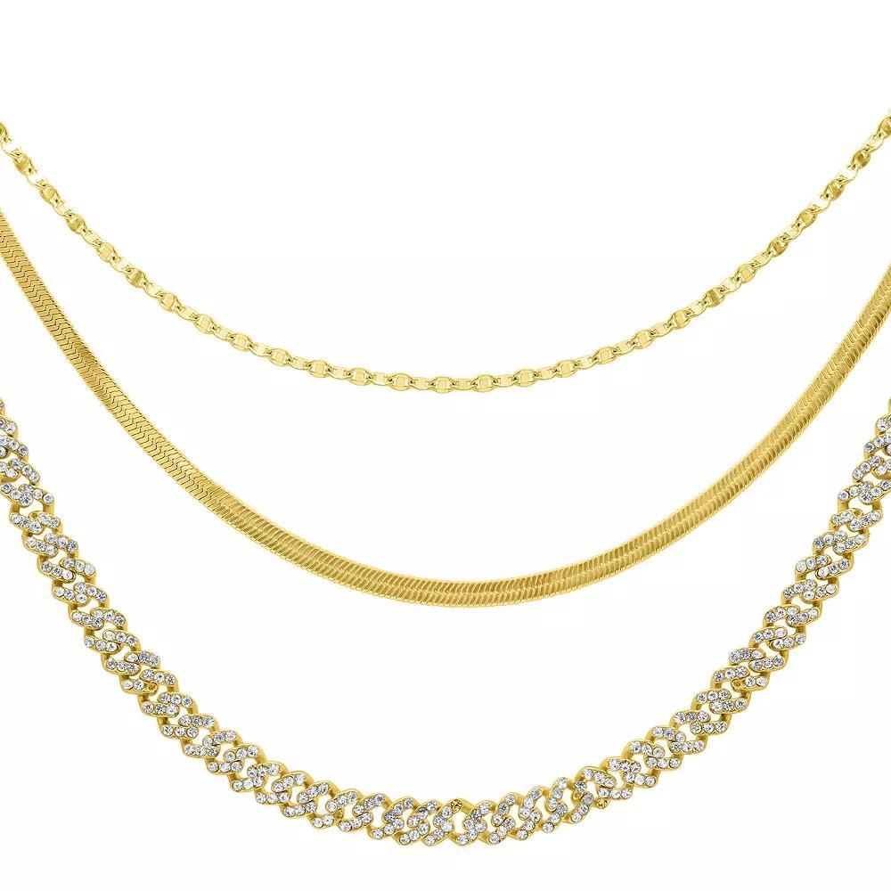 Adornia Gold Tone Adjustable Valentina, Herringbone & Curb Chain Necklace Set, Womens Product Image