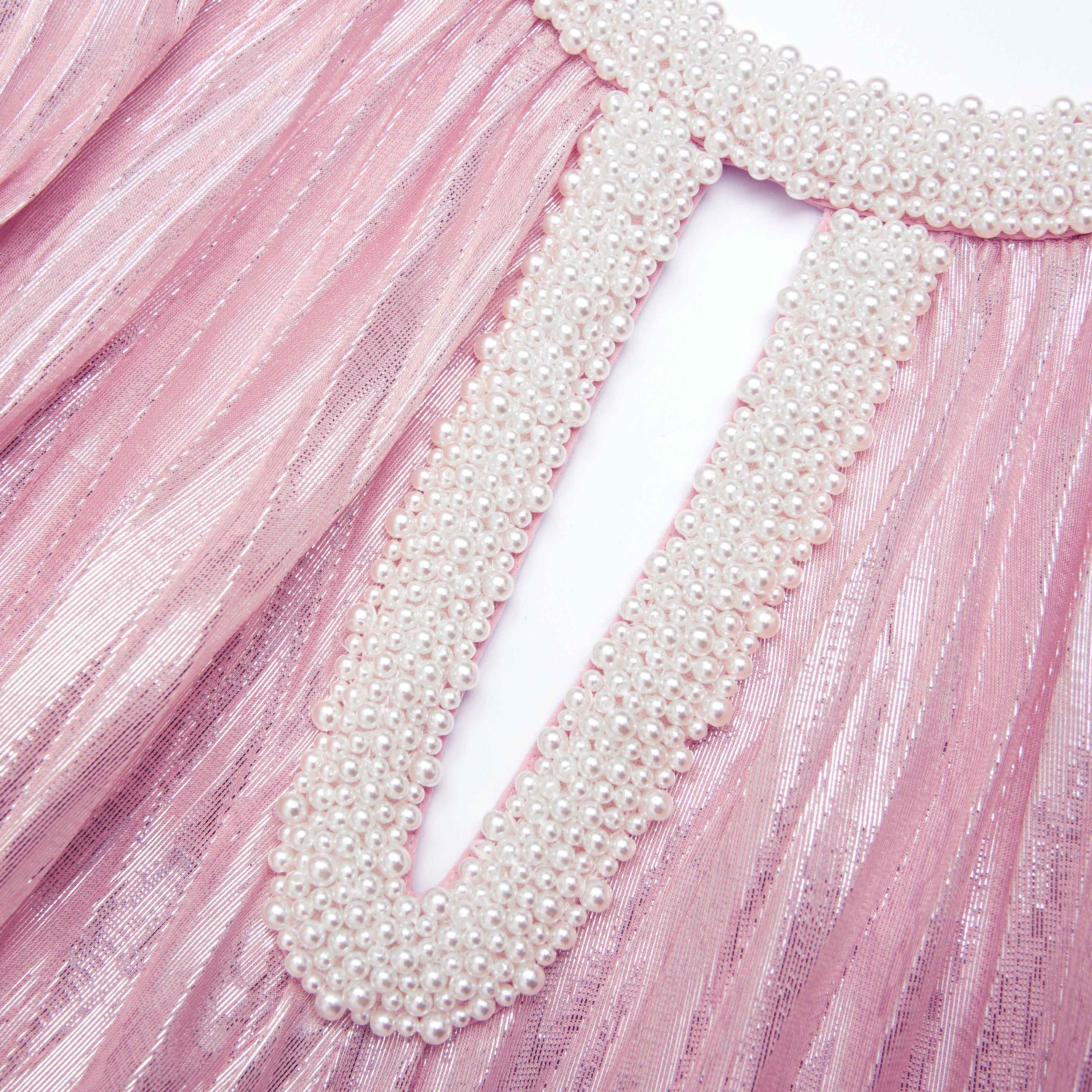 Pink Metallic Pearl Maxi Dress Product Image
