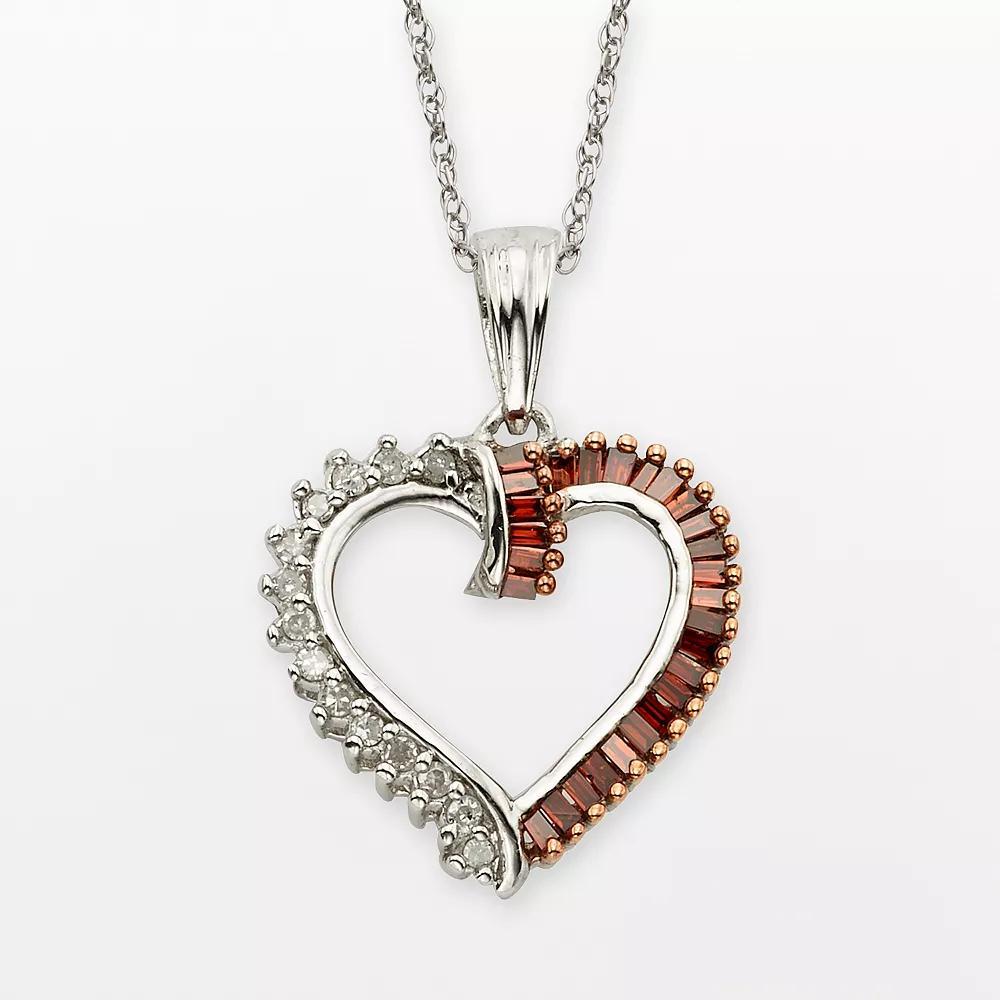 Jewelexcess Sterling Silver 1/4-ct. T.W. Red and White Diamond Heart Pendant, Women's, Size: 18" Product Image
